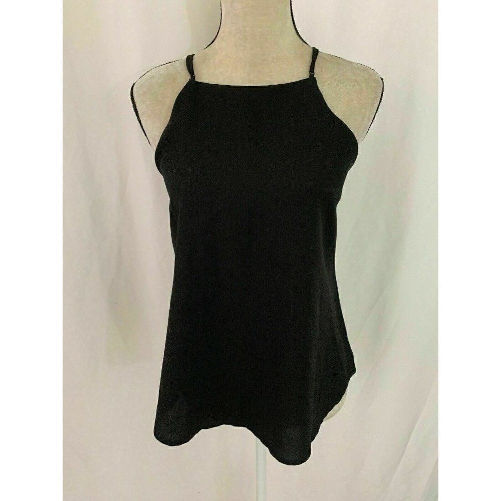 pookie sebastian Solid Black Crew Neck Tank top